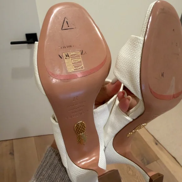 Aquazzura White Raffia Twist Sandals EU 37 Bridal Wedding Heel 75mm - Picture 7 of 7